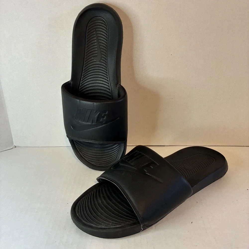 Nike Victori One Men 12 Black Slide Sandals CN9675-003 Triple Black Sport Shoes